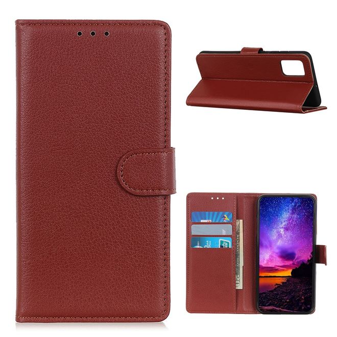 OnePlus 9 Handy Hülle - Litchi Leder Bookcover Series - braun