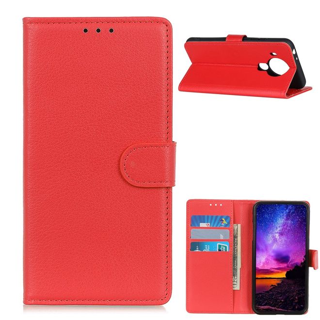 Nokia 5.4 Handy Hülle - Litchi Leder Bookcover Series - rot