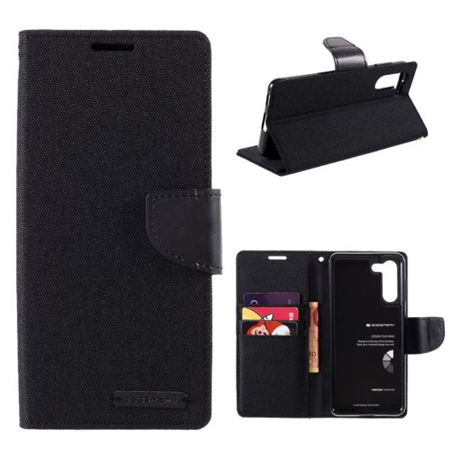 Goospery - Samsung Galaxy S21+ Hülle - Leder/Stoff Case - Canvas Diary Series - schwarz