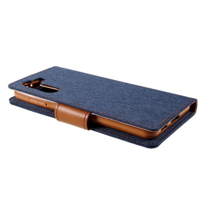 Goospery - Samsung Galaxy S21+ Hülle - Leder/Stoff Case - Canvas Diary Series - navy/camel