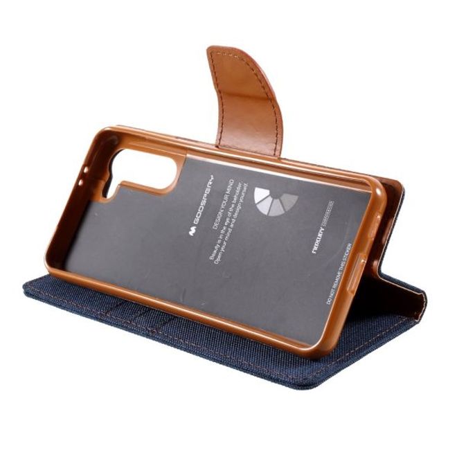 Goospery - Samsung Galaxy S21+ Hülle - Leder/Stoff Case - Canvas Diary Series - navy/camel