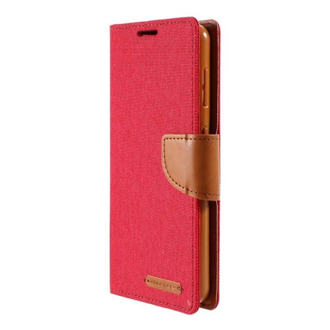 Goospery - Samsung Galaxy S21+ Hülle - Leder/Stoff Case - Canvas Diary Series - rot/camel