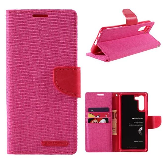 Goospery - Samsung Galaxy S21+ Hülle - Leder/Stoff Case - Canvas Diary Series - pink