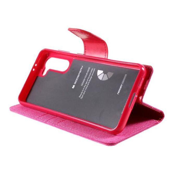 Goospery - Samsung Galaxy S21+ Hülle - Leder/Stoff Case - Canvas Diary Series - pink