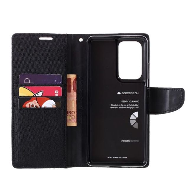 Goospery - Samsung Galaxy S21 Ultra Hülle - Leder/Stoff Case - Canvas Diary Series - schwarz