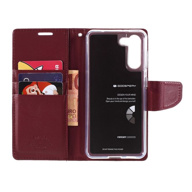 Goospery - Samsung Galaxy S21+ Hülle - Leder Bookcover - Bravo Diary Series - weinrot
