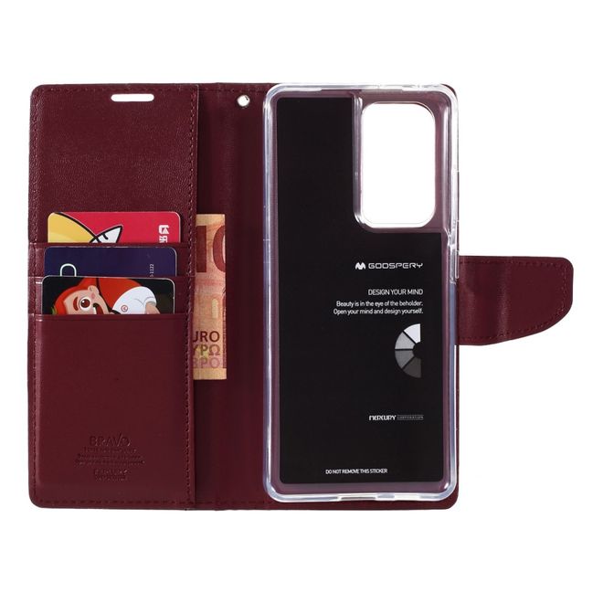 Goospery - Samsung Galaxy S21 Ultra Hülle - Leder Bookcover - Bravo Diary Series - weinrot