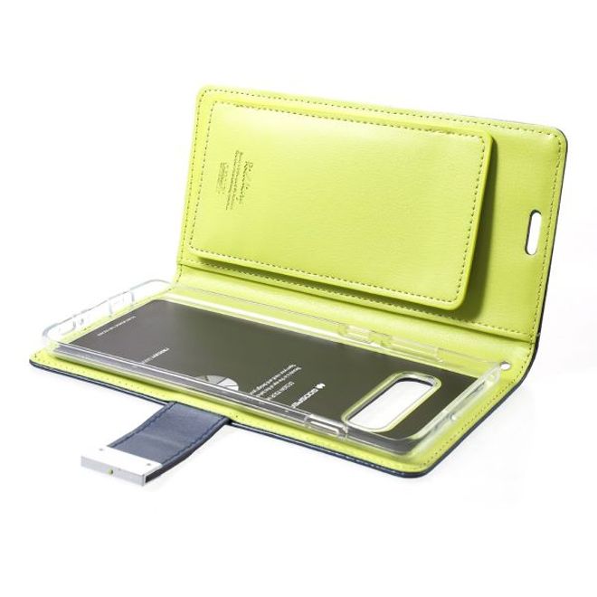 Goospery - Samsung Galaxy S21 Ultra Hülle - Leder Bookcover - Rich Diary Series - navy/lime