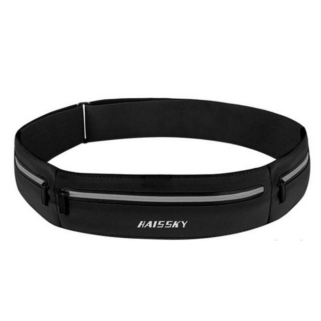 Laufgürtel für Handys bis 6.5“ - Running Belt mit 3 Reissverschlussfächern - Universalgrösse - schwarz