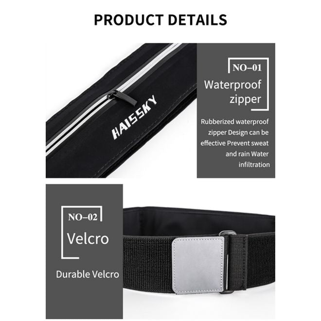 Laufgürtel für Handys bis 6.5“ - Running Belt mit 3 Reissverschlussfächern - Universalgrösse - schwarz