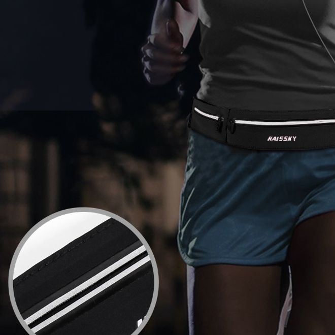 Laufgürtel für Handys bis 6.5“ - Running Belt mit 3 Reissverschlussfächern - Universalgrösse - schwarz