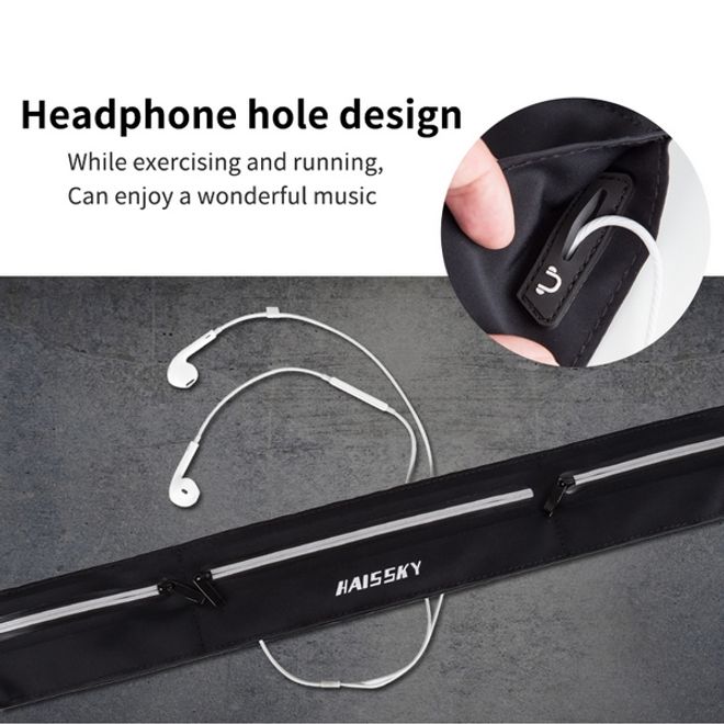 Laufgürtel für Handys bis 6.5“ - Running Belt mit 3 Reissverschlussfächern - Universalgrösse - schwarz