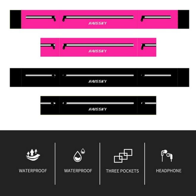 Laufgürtel für Handys bis 6.5“ - Running Belt mit 3 Reissverschlussfächern - Universalgrösse - schwarz