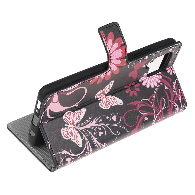 Samsung Galaxy A42 5G Handy Hülle - Leder Bookcover Image Series - Schmetterlinge und Blumen