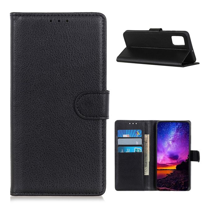 OnePlus 9 Pro Handy Hülle - Litchi Leder Bookcover Series - schwarz