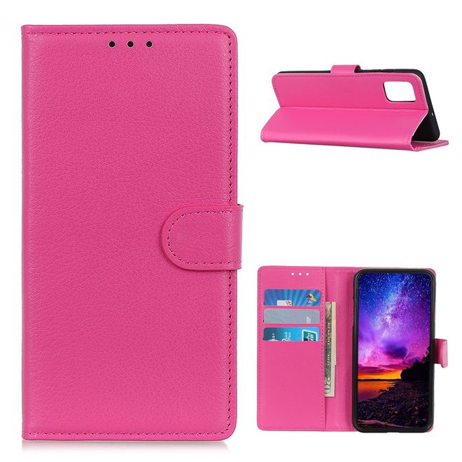 OnePlus 9 Pro Handy Hülle - Litchi Leder Bookcover Series - rosa