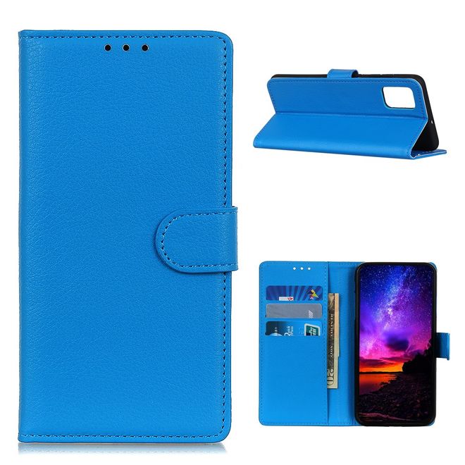 OnePlus 9 Pro Handy Hülle - Litchi Leder Bookcover Series - blau