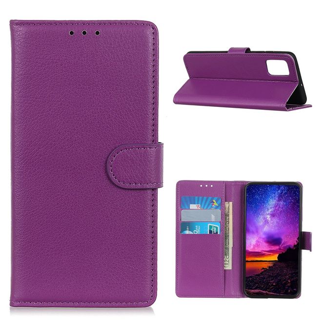 OnePlus 9 Pro Handy Hülle - Litchi Leder Bookcover Series - purpur