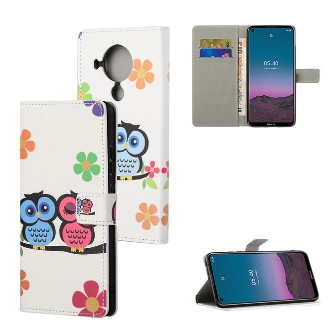 Nokia 5.4 Handy Hülle - Leder Bookcover Image Series - Eulenpaar