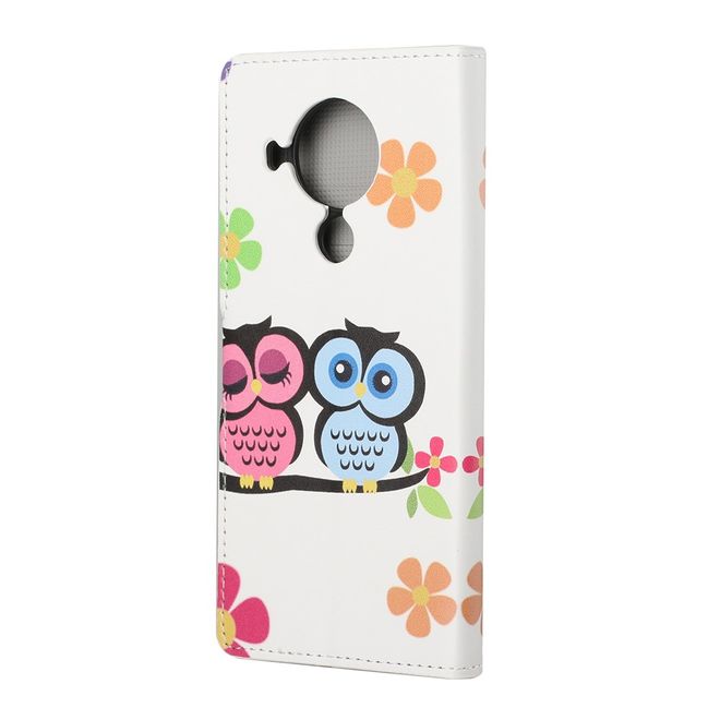 Nokia 5.4 Handy Hülle - Leder Bookcover Image Series - Eulenpaar