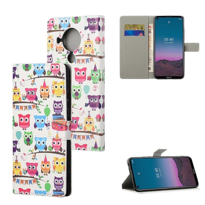 Nokia 5.4 Handy Hülle - Leder Bookcover Image Series - Eulenfamilie