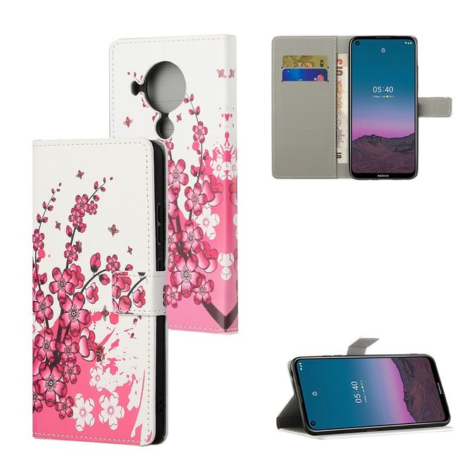 Nokia 5.4 Handy Hülle - Leder Bookcover Image Series - pinke Blumen
