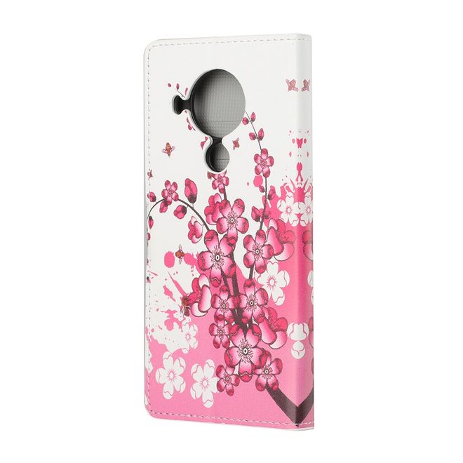 Nokia 5.4 Handy Hülle - Leder Bookcover Image Series - pinke Blumen