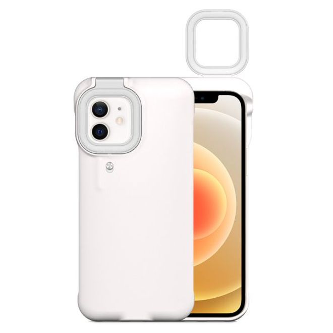 iPhone 12 / iPhone 12 Pro Case with LED Selfie Ring Light - Hard Case with Beauty Light - White