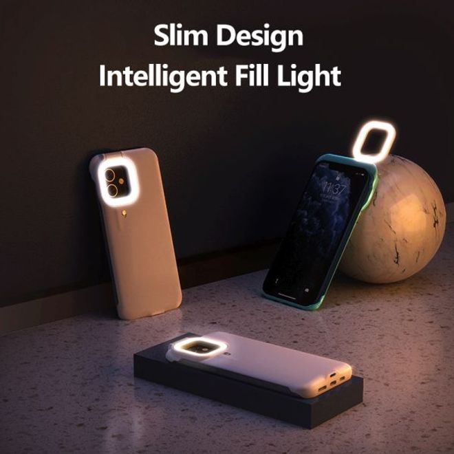 iPhone 12 / iPhone 12 Pro Case with LED Selfie Ring Light - Hard Case with Beauty Light - White