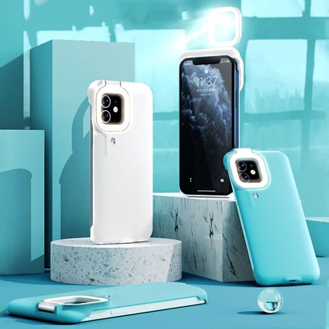 iPhone 12 / iPhone 12 Pro Case with LED Selfie Ring Light - Hard Case with Beauty Light - White