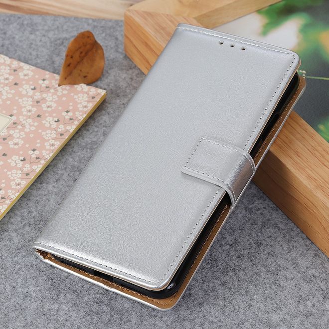 Xiaomi Redmi Note 9 5G / Note 9T 5G Handy Hülle - Classic II Leder Bookcover Series - silber