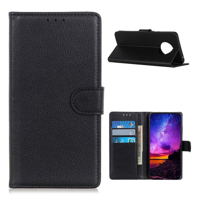 Xiaomi Redmi Note 9 5G / Note 9T 5G Handy Hülle - Litchi Leder Bookcover Series - schwarz