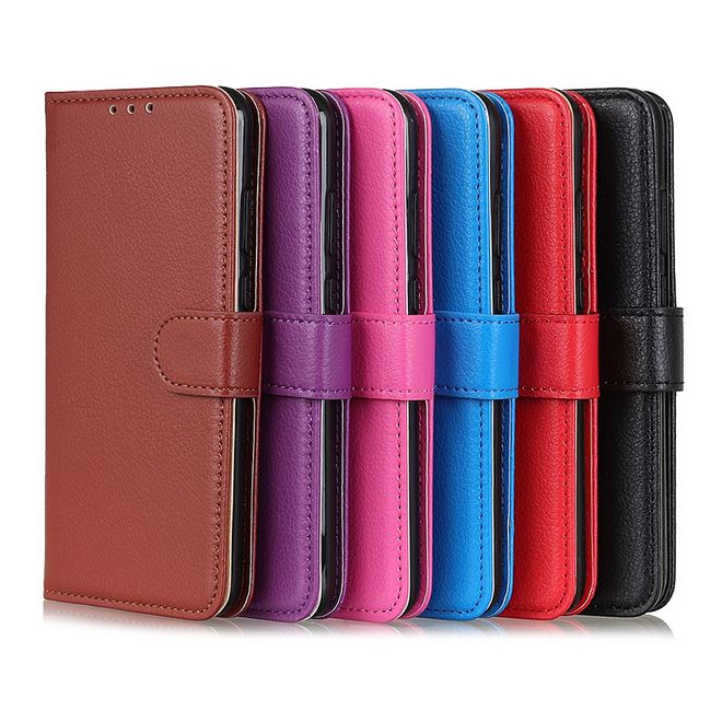 Xiaomi Redmi Note 9 5G / Note 9T 5G Handy Hülle - Litchi Leder Bookcover Series - schwarz