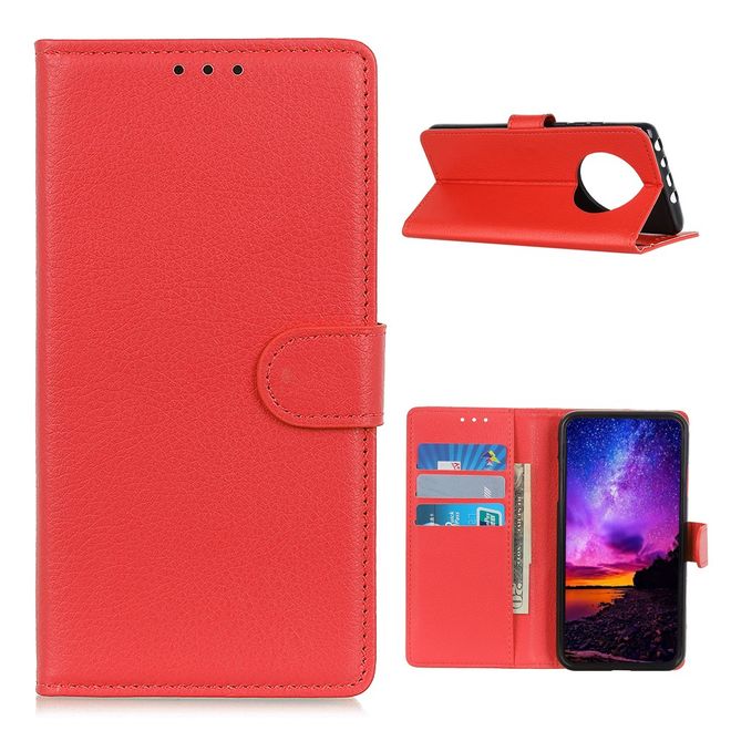 Xiaomi Redmi Note 9 5G / Note 9T 5G Handy Hülle - Litchi Leder Bookcover Series - rot