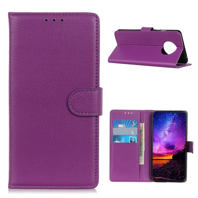 Xiaomi Redmi Note 9 5G / Note 9T 5G Handy Hülle - Litchi Leder Bookcover Series - purpur