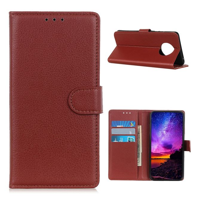 Xiaomi Redmi Note 9 5G / Note 9T 5G Handy Hülle - Litchi Leder Bookcover Series - braun