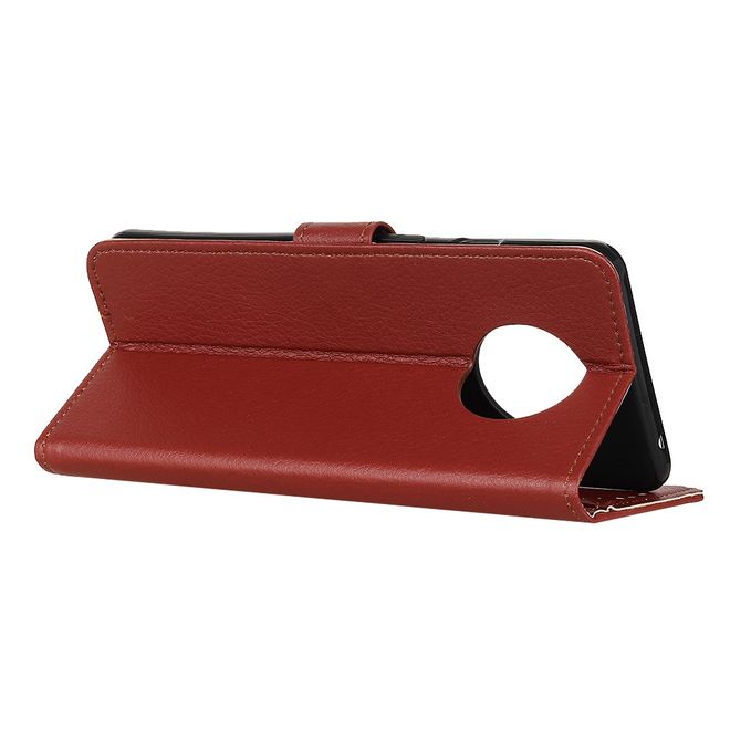 Xiaomi Redmi Note 9 5G / Note 9T 5G Handy Hülle - Litchi Leder Bookcover Series - braun