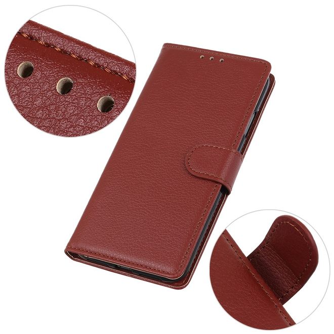 Xiaomi Redmi Note 9 5G / Note 9T 5G Handy Hülle - Litchi Leder Bookcover Series - braun