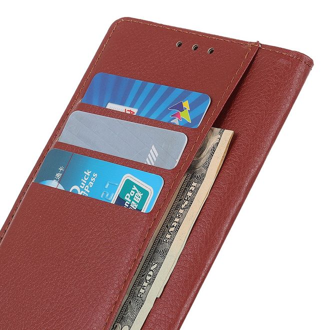 Xiaomi Redmi Note 9 5G / Note 9T 5G Handy Hülle - Litchi Leder Bookcover Series - braun