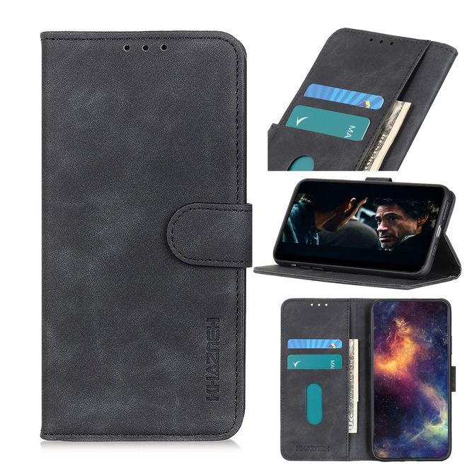 Wiko Y61 Handyhülle - Vintage II Leder Bookcover Series - schwarz
