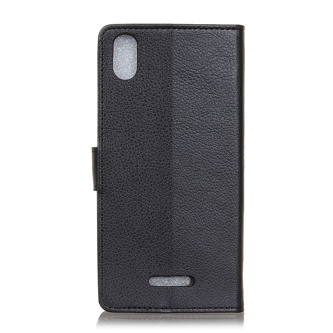 Wiko Y61 Handy Hülle - Litchi Leder Bookcover Series - schwarz