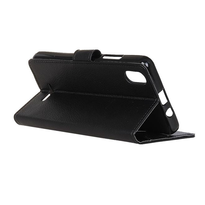 Wiko Y61 Handy Hülle - Litchi Leder Bookcover Series - schwarz