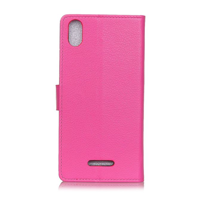 Wiko Y61 Handy Hülle - Litchi Leder Bookcover Series - rosa
