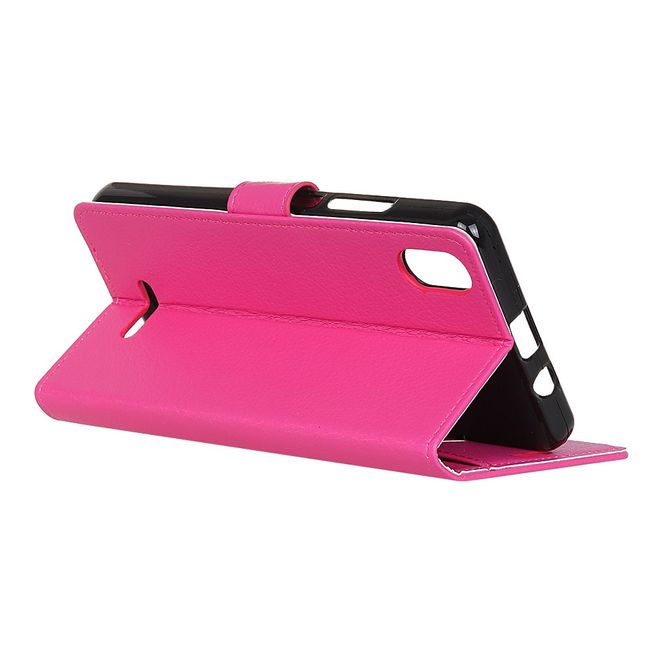 Wiko Y61 Handy Hülle - Litchi Leder Bookcover Series - rosa