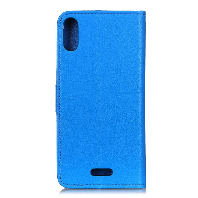 Wiko Y61 Handy Hülle - Litchi Leder Bookcover Series - blau