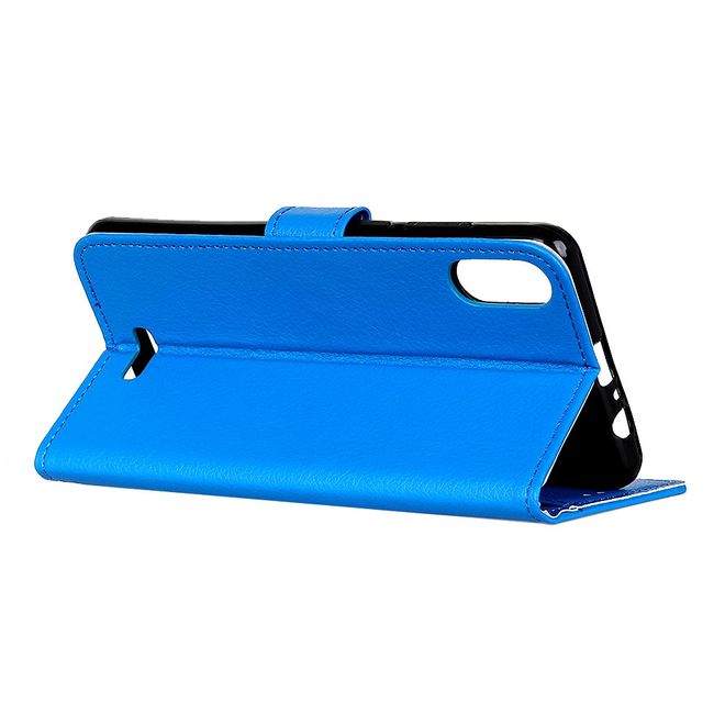 Wiko Y61 Handy Hülle - Litchi Leder Bookcover Series - blau