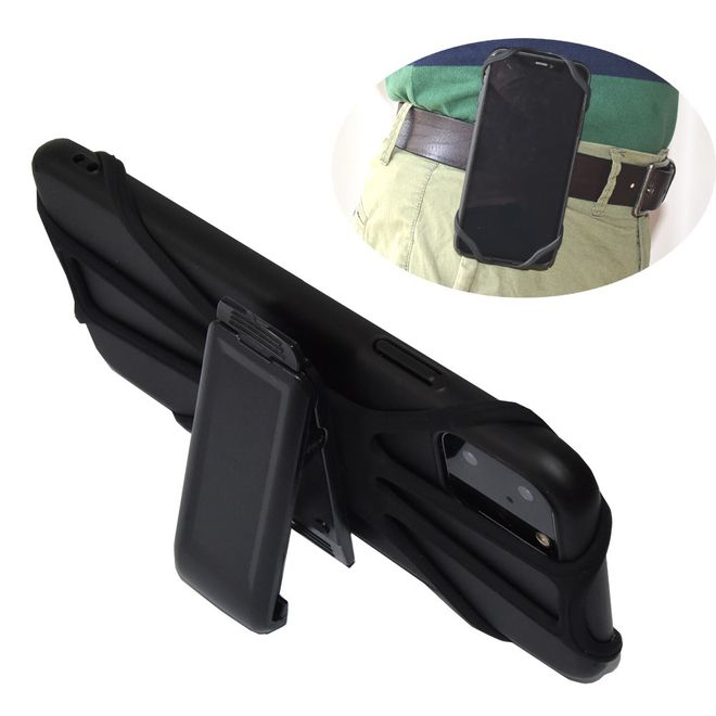 Universelle Silikon Halterung mit Gurt-Clip - 360° Drehbar - passend für Smartphones (9-16cm) - schwarz