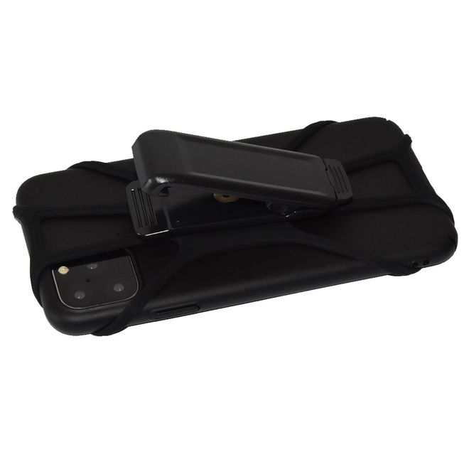 Universelle Silikon Halterung mit Gurt-Clip - 360° Drehbar - passend für Smartphones (9-16cm) - schwarz