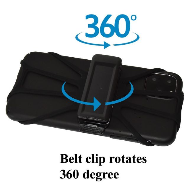 Universelle Silikon Halterung mit Gurt-Clip - 360° Drehbar - passend für Smartphones (9-16cm) - schwarz
