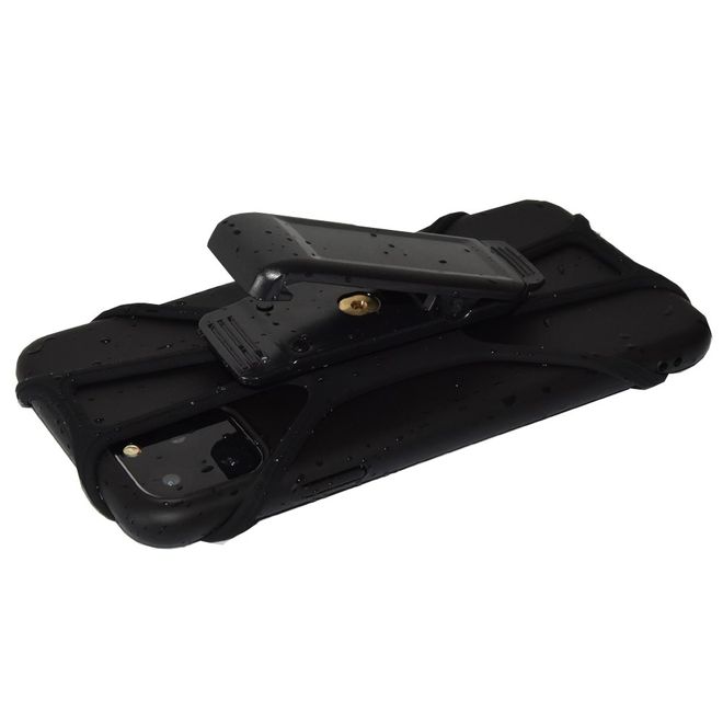 Universelle Silikon Halterung mit Gurt-Clip - 360° Drehbar - passend für Smartphones (9-16cm) - schwarz